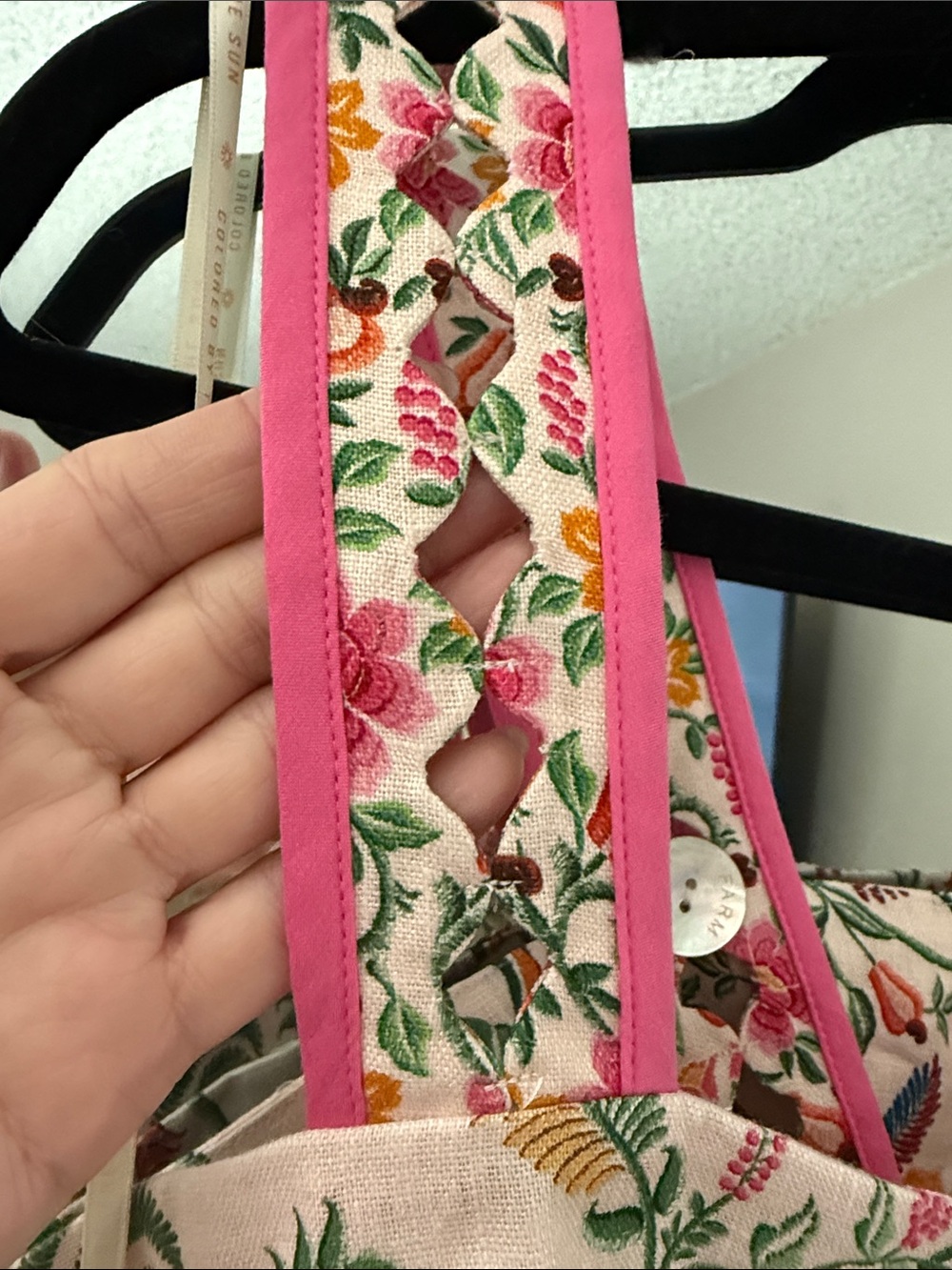 🦜 Anthropologie Farm Rio Delicate Forest Pink Floral Cut Out Dress XL - Picture 9 of 13